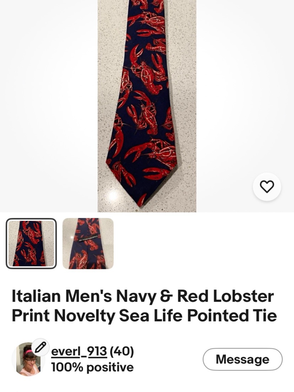 Navy & Red Lobster Print Novelty Men's Tie